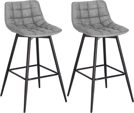 Set di sedute ergonomiche per cucina con schienale - 2 pezzi - in grigio - con sedili in pelle nera