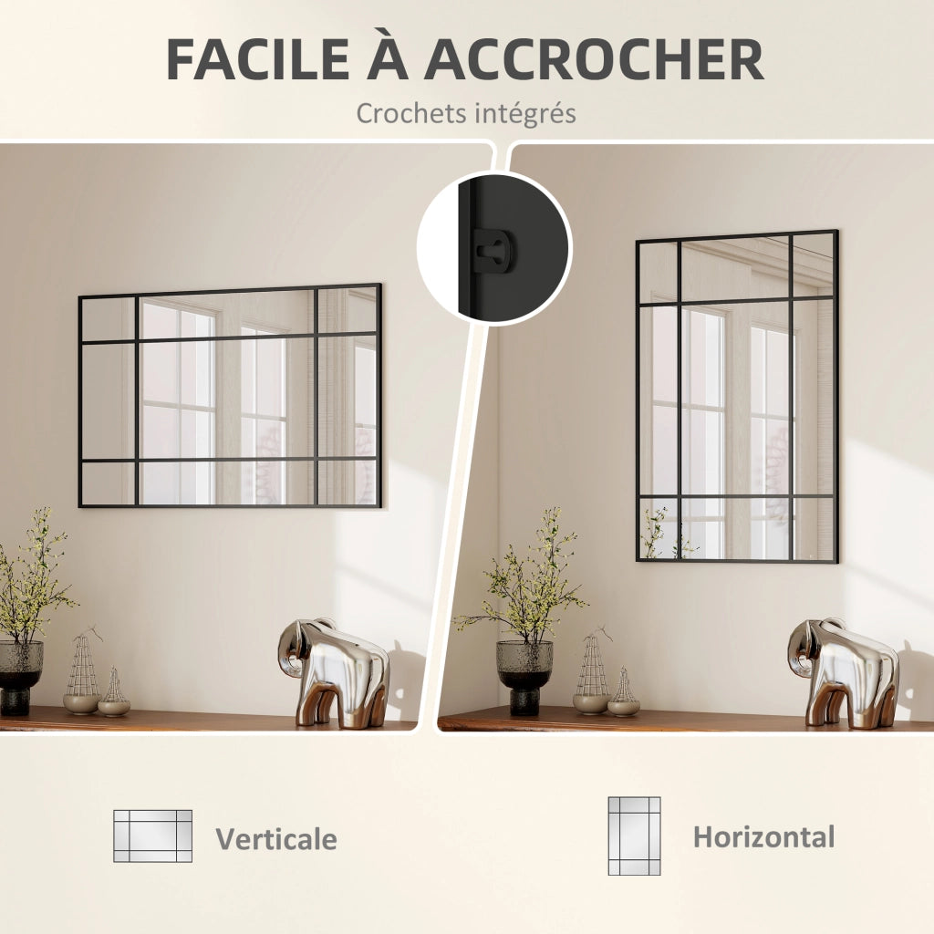 Specchio da parete a vetrata rettangolare ¨C zephmum ¨C nero, metallo, 90x60 cm