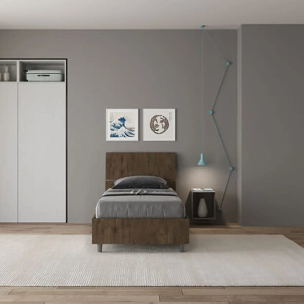 Letto singolo senza rete 80x190 testata inclinata noce Demas
