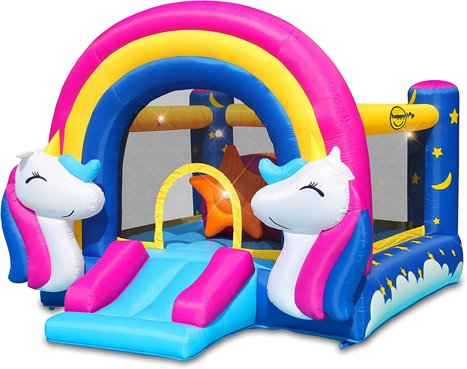 Castello Giostra Gonfiabile Interattivo Fantasy Unicorn con Pompa Happy Hop