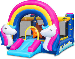 Castello Giostra Gonfiabile Interattivo Fantasy Unicorn con Pompa Happy Hop