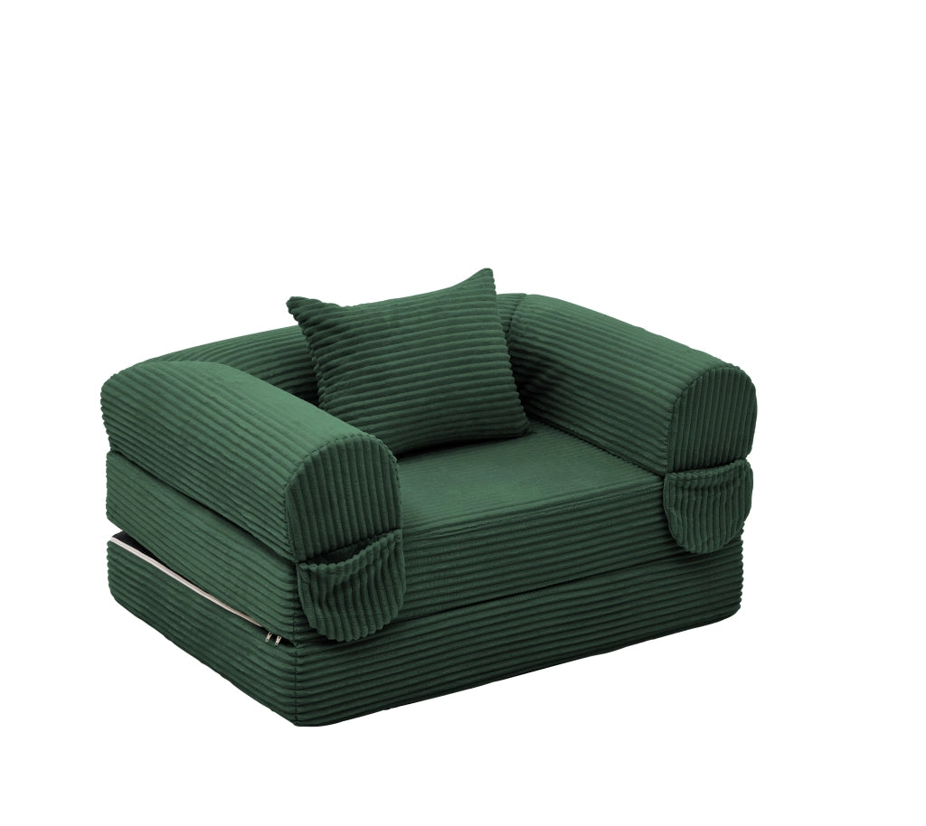 Poltrona letto convertibile 1 Posto con cuscino, per soggiorno e camera, in Tessuto a coste Verde