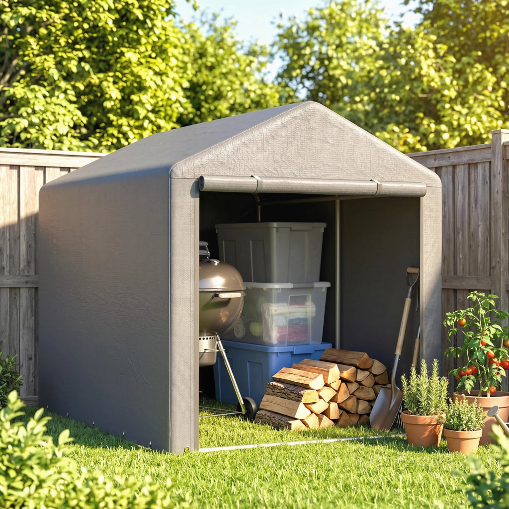 Capanno Porta Attrezzi e Tenda Garage per Bici e Moto con Copertura Anti-UV, 1.6x2m, Grigio Chiaro
