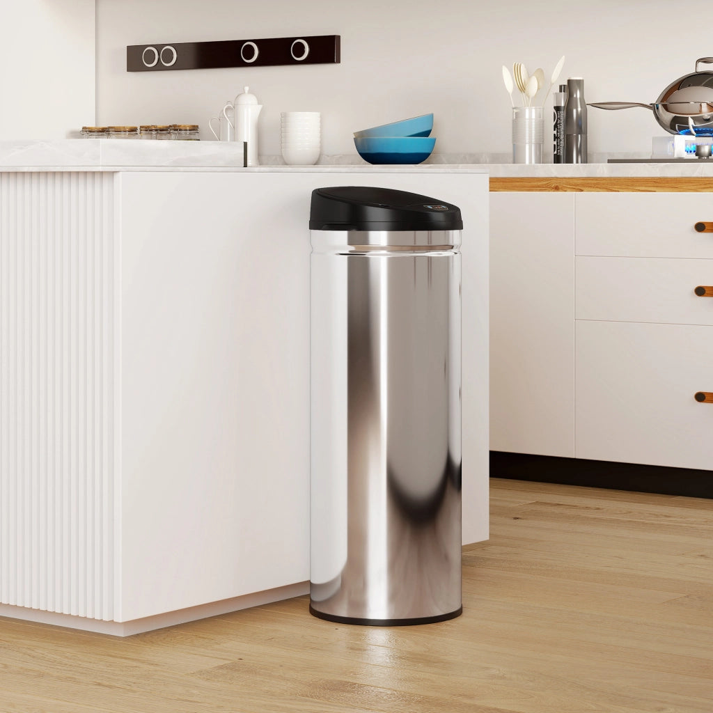 Bidone per Cucina Automatico 50L ¨C zephmum ¨C Acciaio Inossidabile Argento 30.5x30.5x85cm