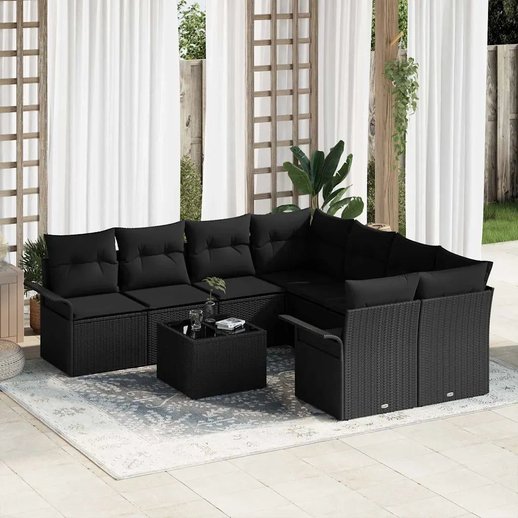 Set Divano da Giardino con cuscino 9 pcs Nero polyrattan 3353972