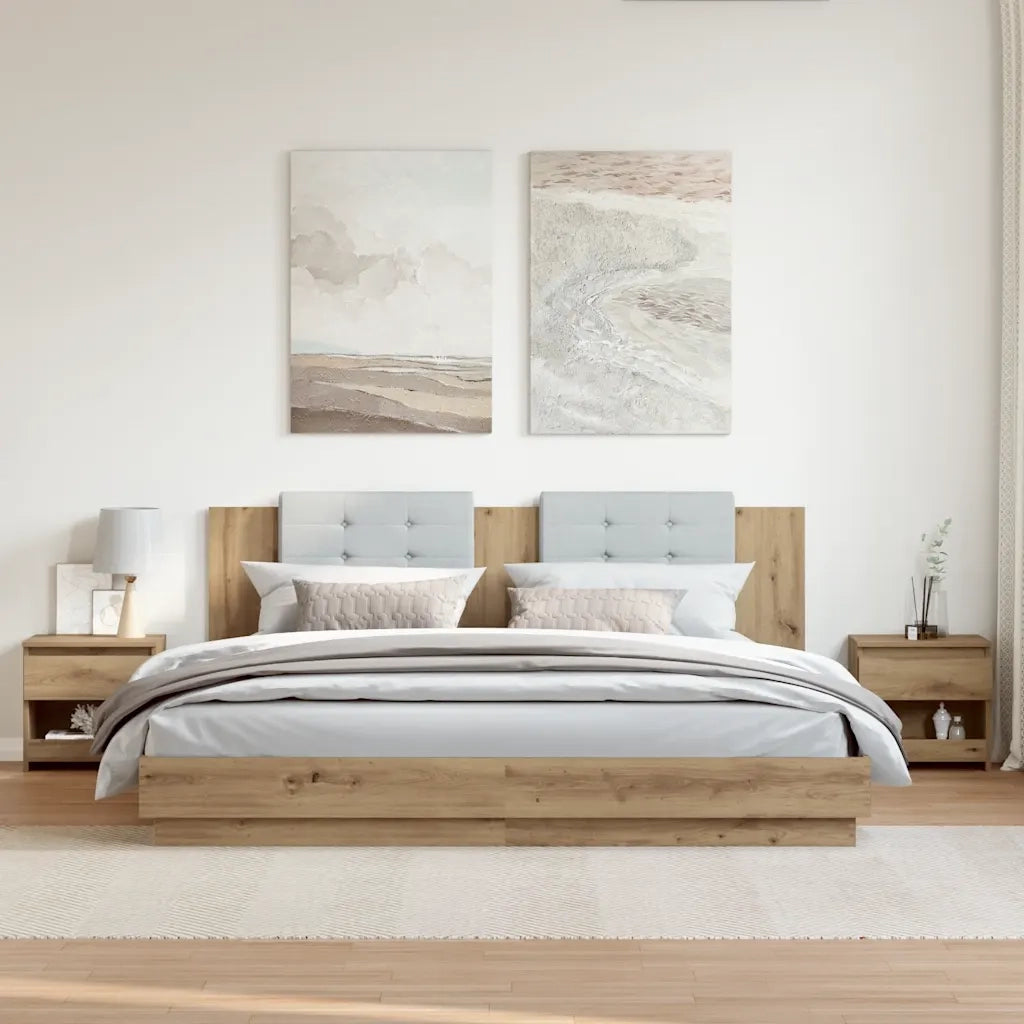 Comodini 2pz Rovere Artigianale 40x30x39cm in Legno Multistrato 856409