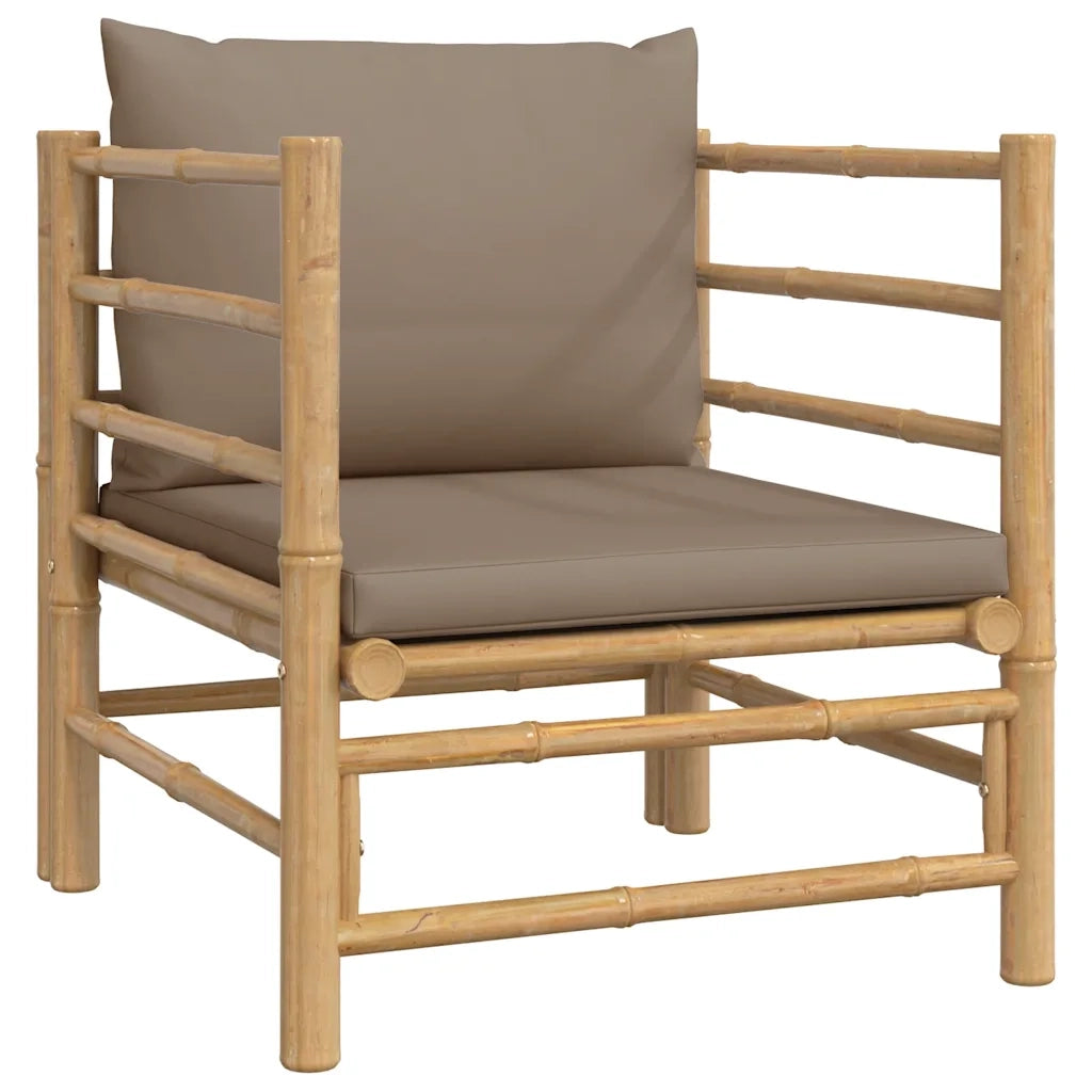 Divano da Giardino con Cuscini-Sofa da Giardino-Divano da esterno Tortora in Bamb¨´
