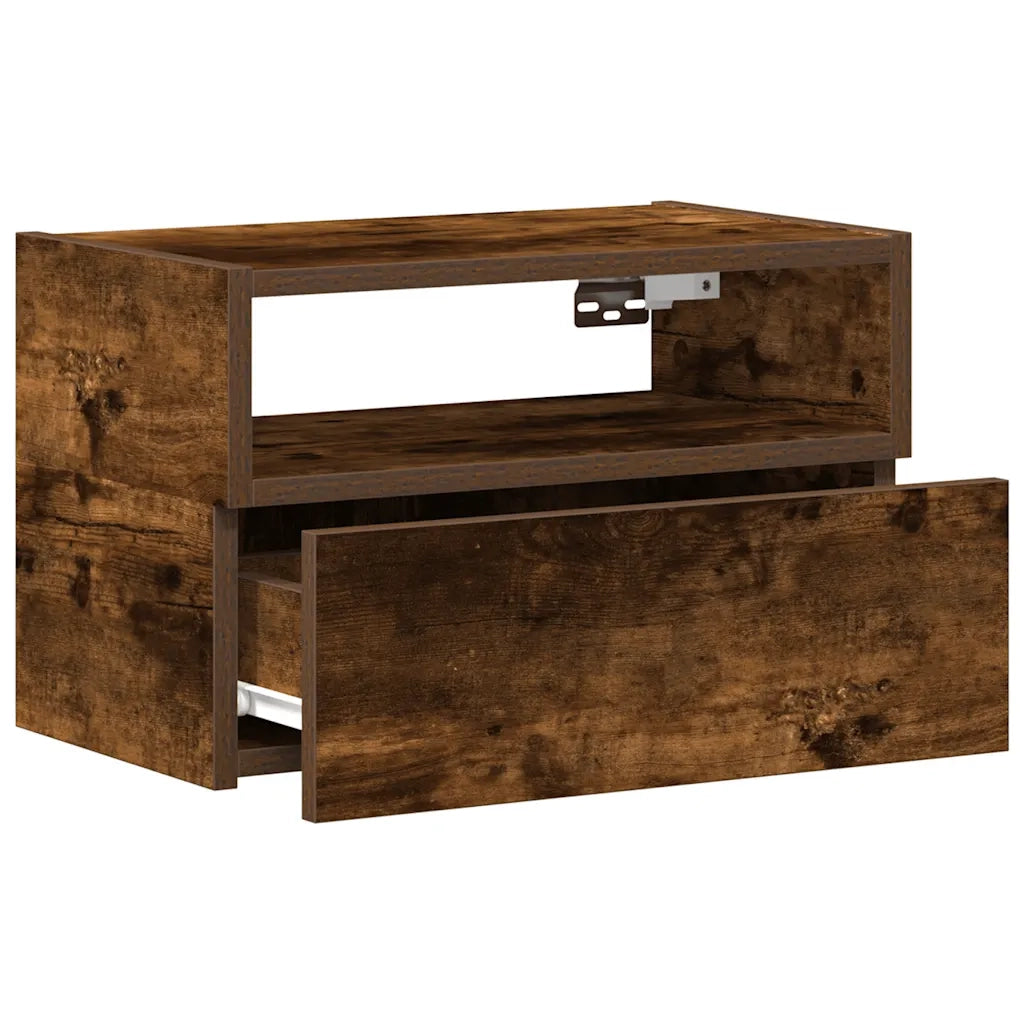 Set di 2 Comodini | Armadio da Notte | Mobiletto da notte a Muro Rovere Fumo 45x26x28,5 cm