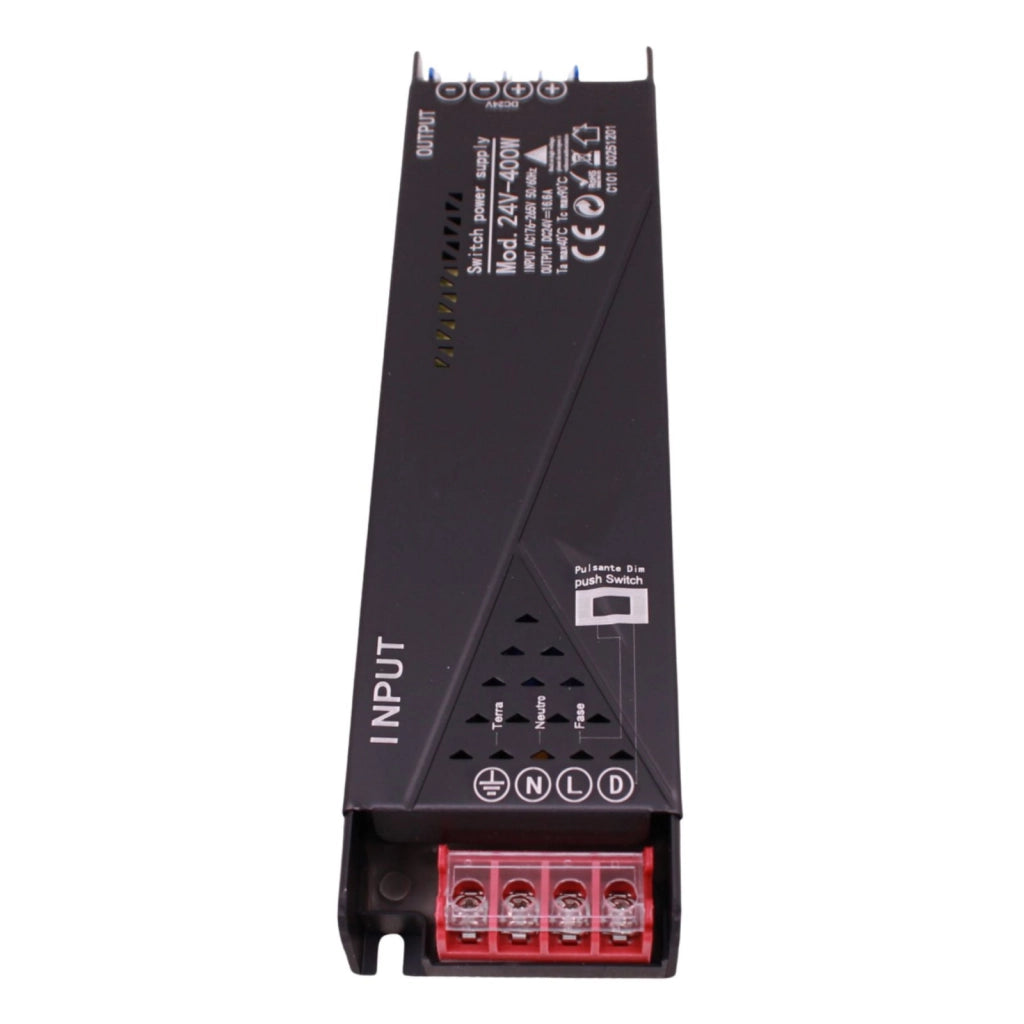 Alimentatore Trasformatore 24V Push Dimmer, Dimmerabile Con Pulsante NO (10-100%), Memoria Dopo Blackout, Spegnimento Soft, 2 Uscite, Input 220V IP20, Disponibili 100W 200W 300W 400W (400W)