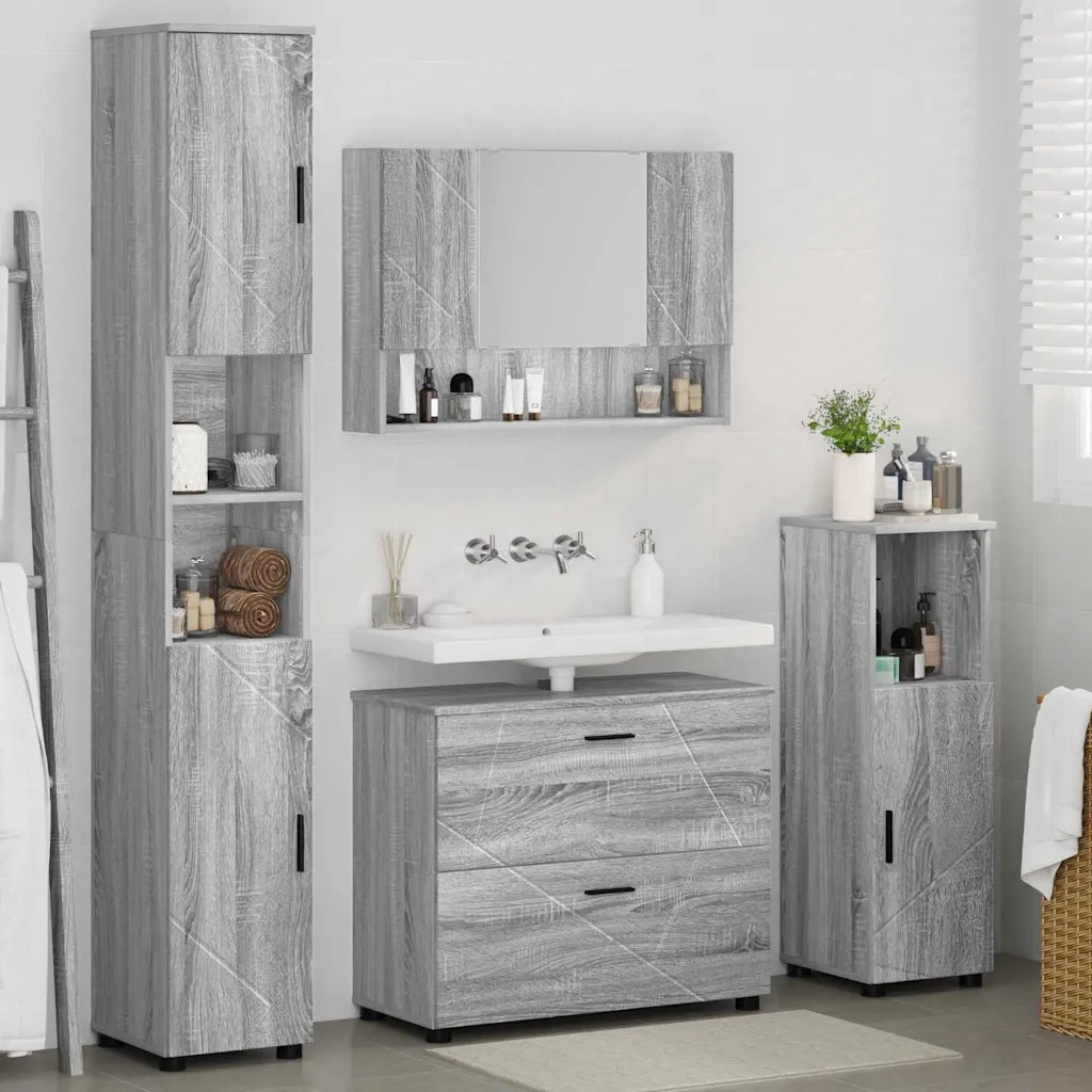 Set di mobili per il bagno con cassetto 4 pcs Grigio Sonoma 3393049