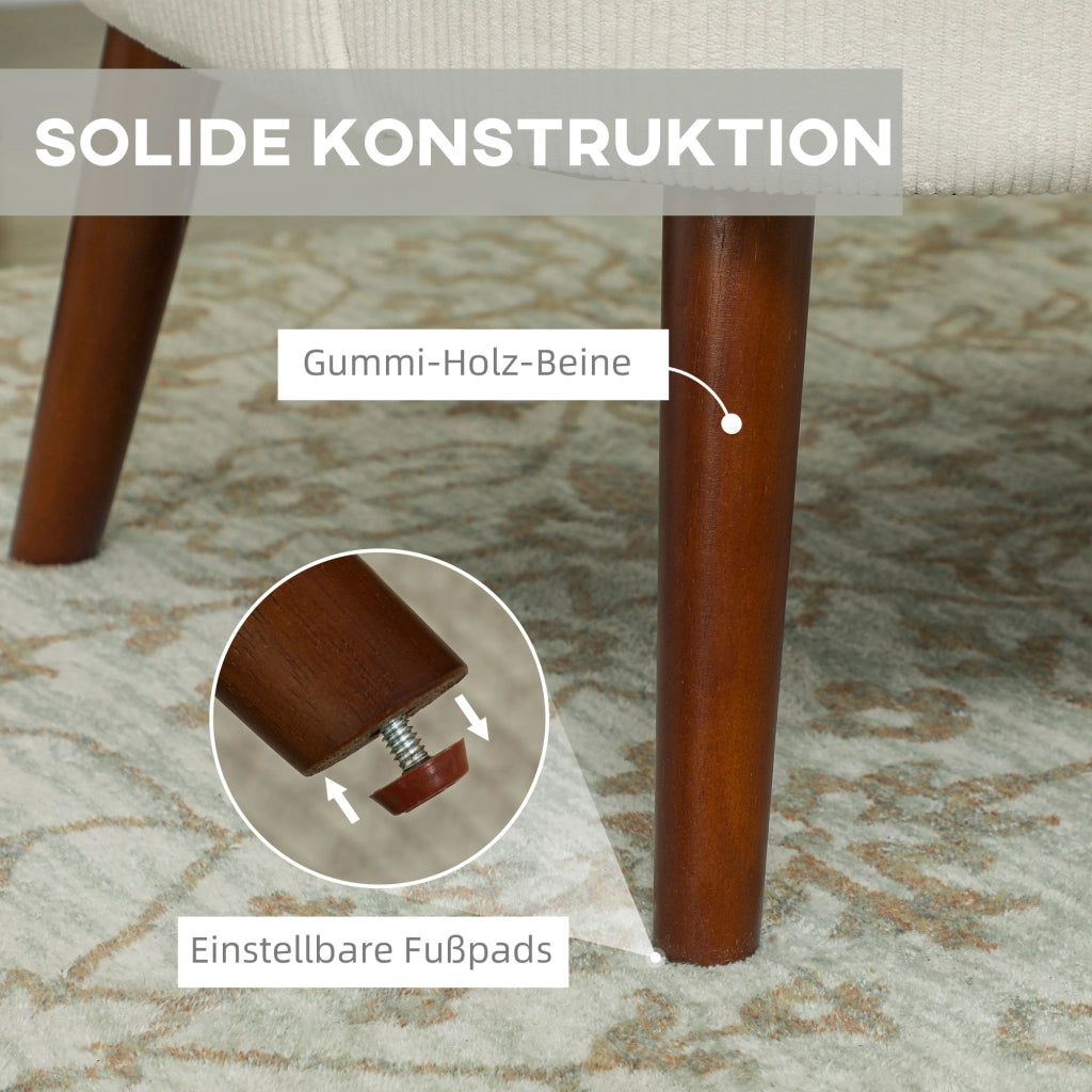 Poltrona imbottita con braccioli e cuscino lombare ¨C zephmum ¨C crema, tessuto, gambe in legno