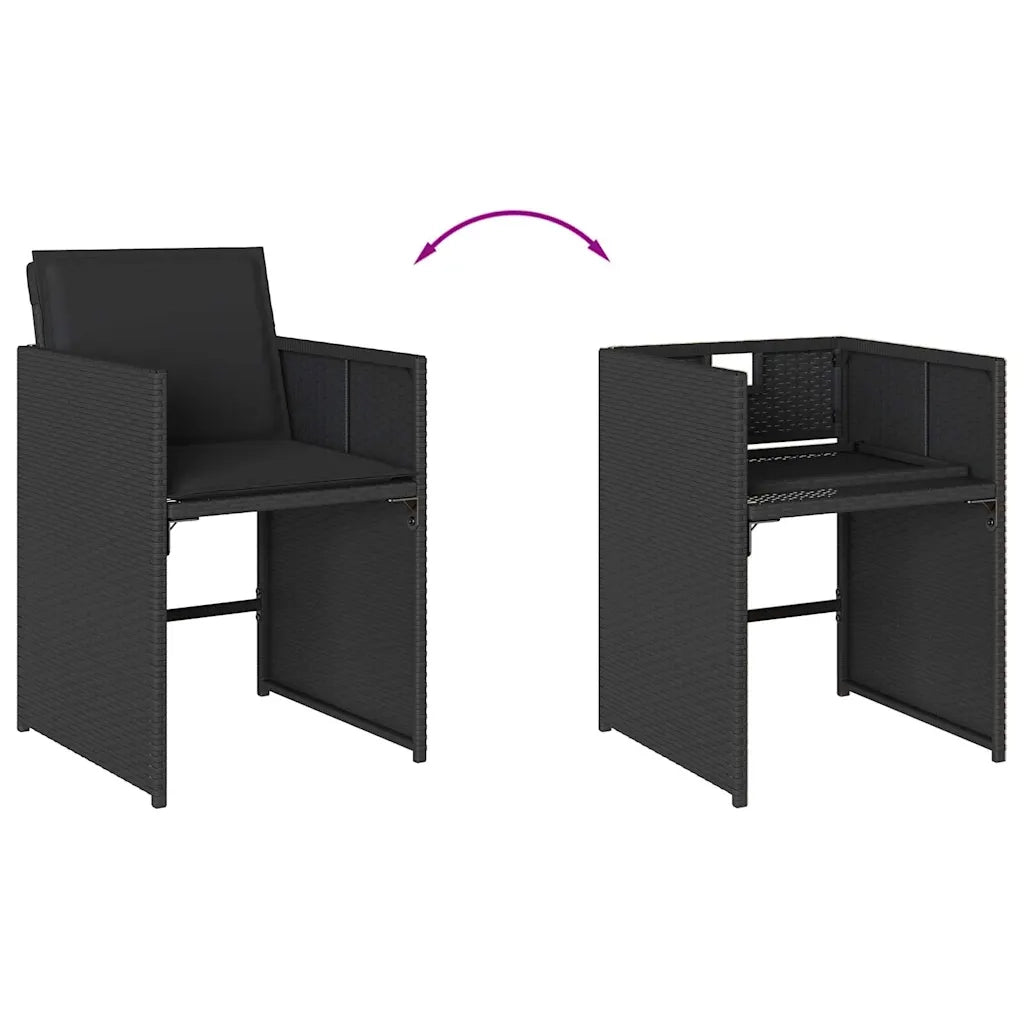 Set da Pranzo da Giardino 5 pz Nero con Cuscini in Polyrattan 3211075