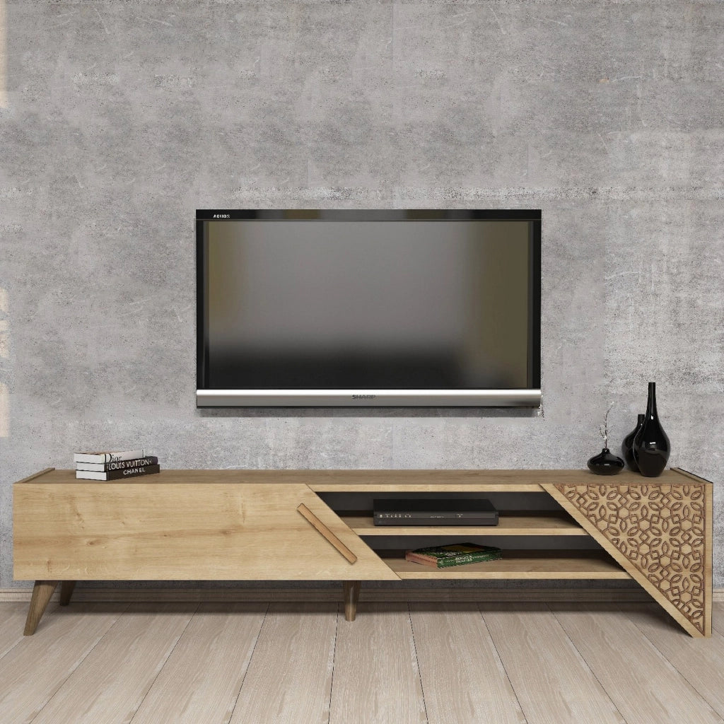 Campli, Mobile Porta tv un Ripiano, 180x40x37h cm Marrone Rovere