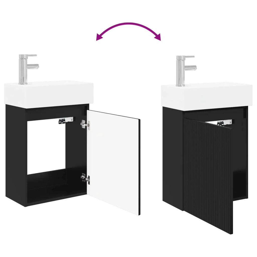 Mobile bagno con rubinetto Nero 45,5 x 22,5 x 84 cm