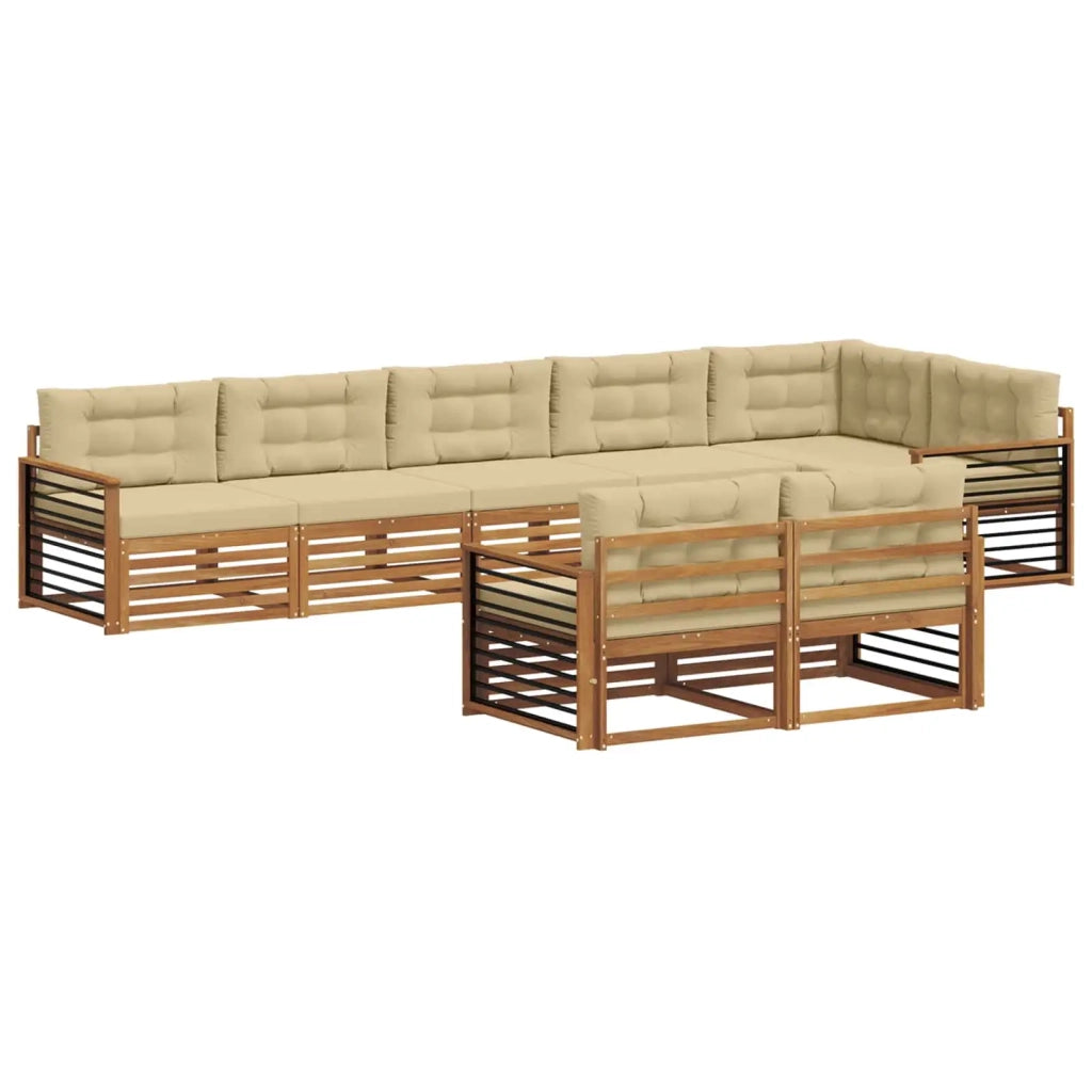 Set di divani da esterno con cuscino 8 pcs Naturale e Beige