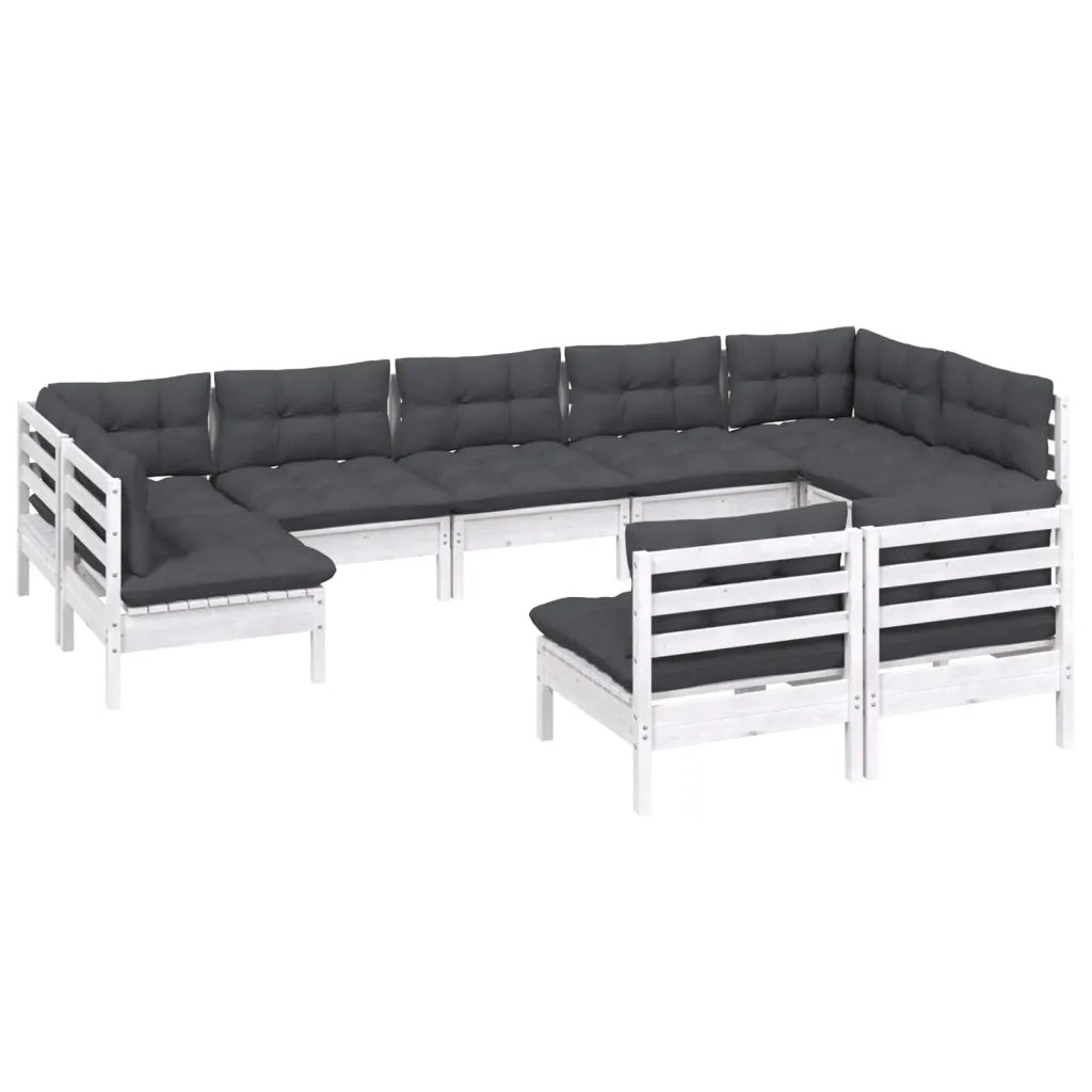 Set Divani da Giardino 9 pz con Cuscini Bianchi Legno di Pino 3097200