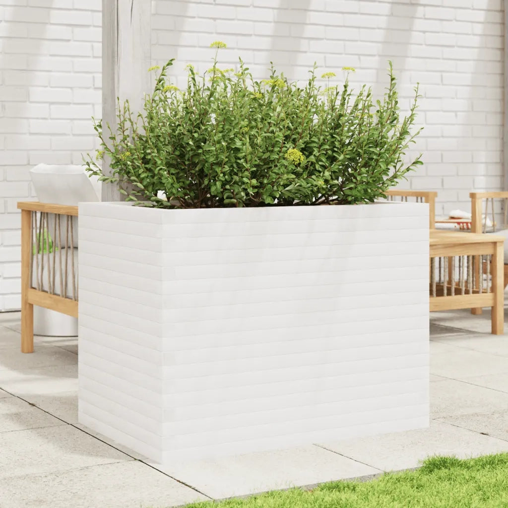 Fioriera | Cassetta per fiori | Vaso da Giardino Bianca 90x60x68,5cm Legno Massello di Pino