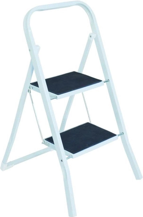 Scalino a 2 gradini con superficie antiscivolo in metallo - bianco/grigio