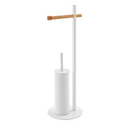 Piantana Portascopino Portarotolo in Bamboo e Acciaio Feridras Colore: Bianco