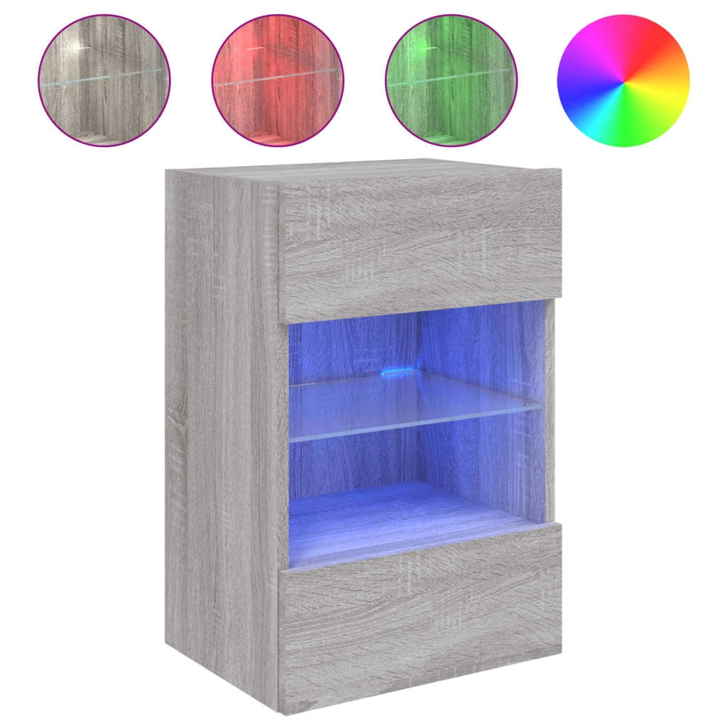Mobile TV multimediale mensola TV credenza mobile TV parete attrezzata per sala da pranzo soggiorno camera da letto con luci LED Sonoma 40 x 30 x 60,5 cm grigio 02_0028047