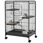 Gabbia per Piccoli Animali con Ruote ¨C zephmum ¨C 3 Rampe, 3 Piattaforme, Nero, 61.5x44x95 cm