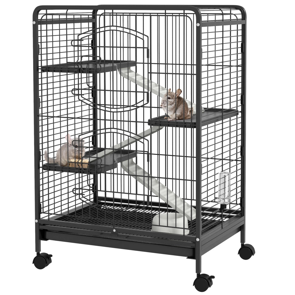 Gabbia per Piccoli Animali con Ruote ¨C zephmum ¨C 3 Rampe, 3 Piattaforme, Nero, 61.5x44x95 cm