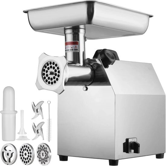 Molinello elettrico per carne - Adatto per tutti i tipi di carne - Acciaio inossidabile - Molinello per carne - 1100W - 794 LBS/h - 2 lame - Molinelli per carne - macinacarne - 3 piastre di affilatura - 304 acciaio inossidabile - Argento