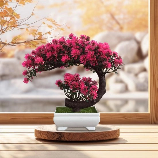 Decorazione di Bonsai Artificiale, Pianta Decorativa Artificiale in Vaso per Decorazione di Interno come Display per Ufficio, Libreria, Camera 25 x 22 cm, Rosa