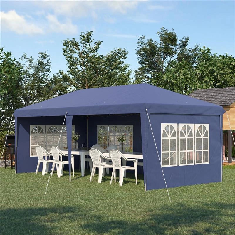 GAZEBO DA GIARDINO 6X3 M REGOLABILE IN ALTEZZA CON PARETI REMOVIBILI, IN ACCIAIO E POLIESTERE, BLU