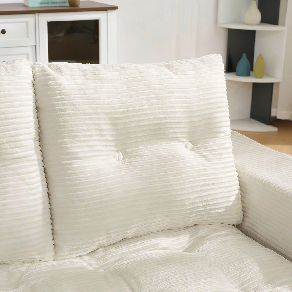 Divano letto 2 posti - con funzione convertibile e tasche laterali - in velluto a coste beige