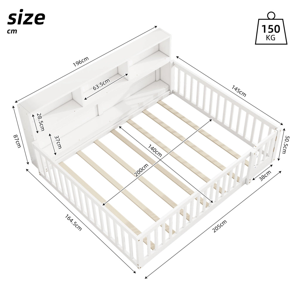 Letto per bambini 140x200 cm con sponde e vani laterali