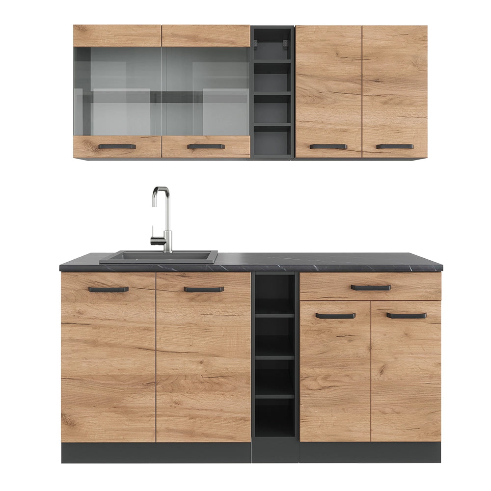 Vicco Cucina completa Quercia dorata/antracite 160 cm , PL Antracite