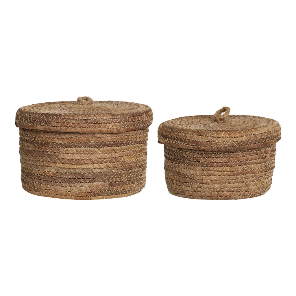 Set di 2 Cesti Portaoggetti Desio, Marrone, Foglie di Banano, 21x21x14 cm