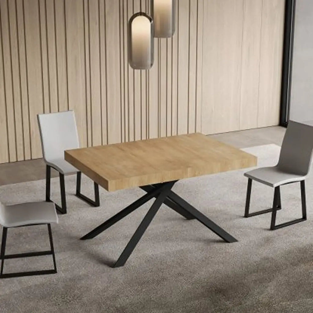 Tavolo allungabile 120/204x80 cm Niket colore quercia natura gambe antracite