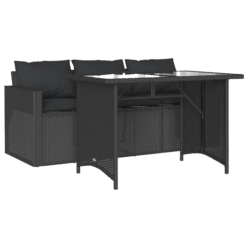 Set da Pranzo da Giardino 2 pz | Set Salotto da Giardino con Cuscini Nero in Polyrattan