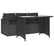 Set da Pranzo da Giardino 2 pz | Set Salotto da Giardino con Cuscini Nero in Polyrattan