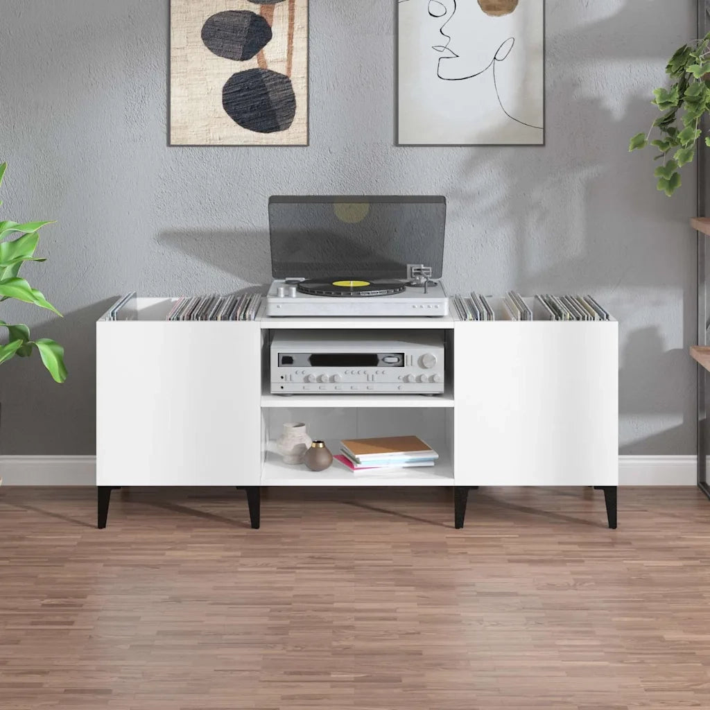 Mobile Porta Dischi Bianco 121x38x48 cm in Legno Multistrato 831933
