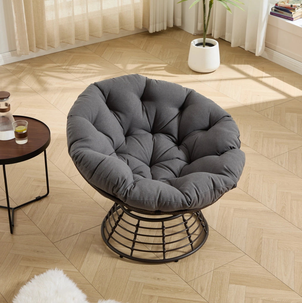 Poltrona Papasan girevole 360° ?92x67 cm in acciaio e PE rattan; grigio