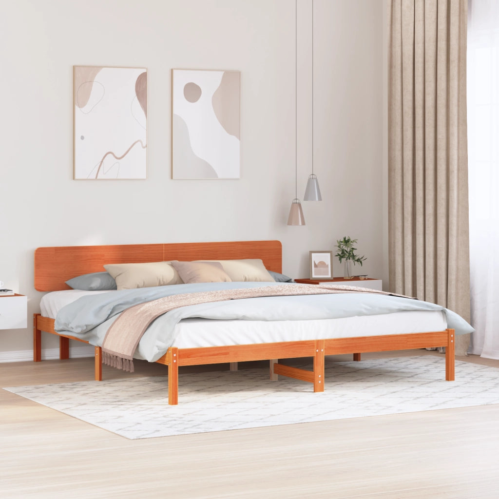Struttura Letto con Testiera Marrone Cerato 180x200 cm Legno Massello di Pino