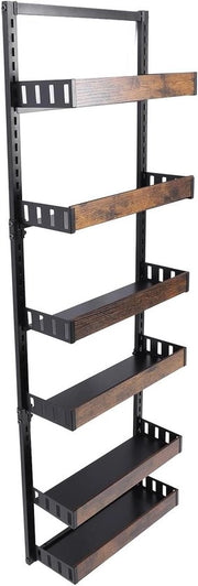 Kruidenrek a muro con 6 livelli - Regolabile in altezza - Acciaio inossidabile e legno imitato - Per cucina, bagno e sala da pranzo