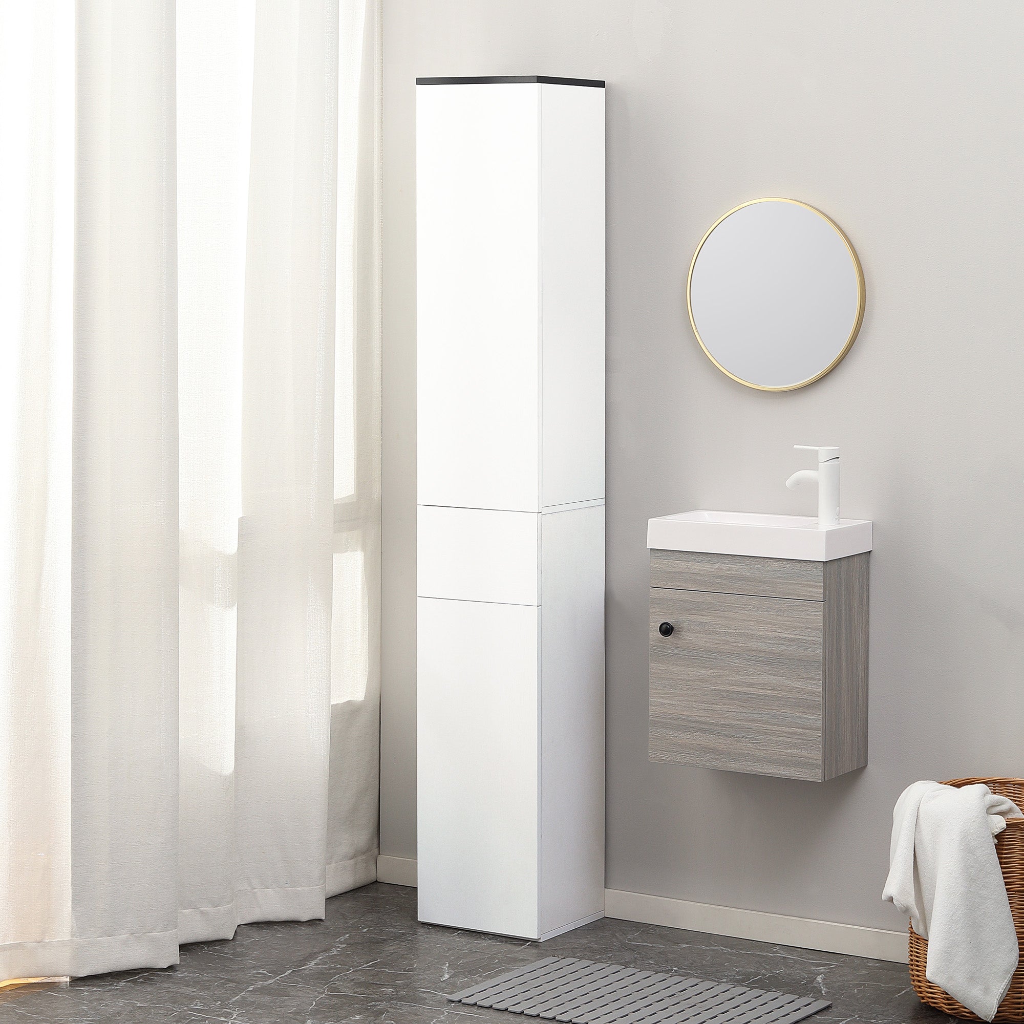 Mobile Bagno 2 Ante 1 Cassetto 30x28x180 cm in Legno Bianco