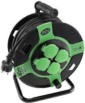 REV 0010217412 Cavo Avvolgicavo in Resina 40 m IP44 4 Prese Colore Nero Verde