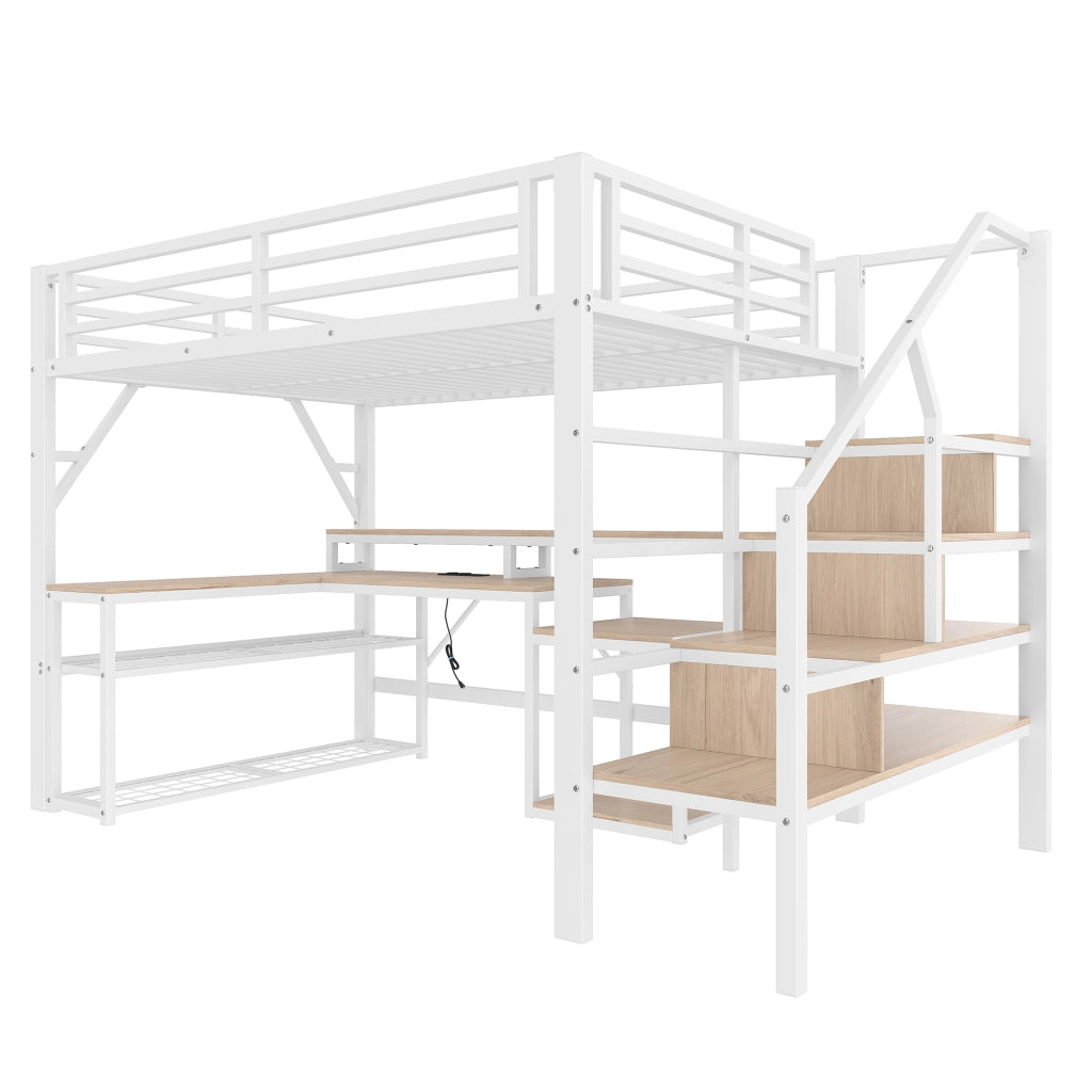 Letto a castello bianco con funzione scrivania ferro 140x200 cm