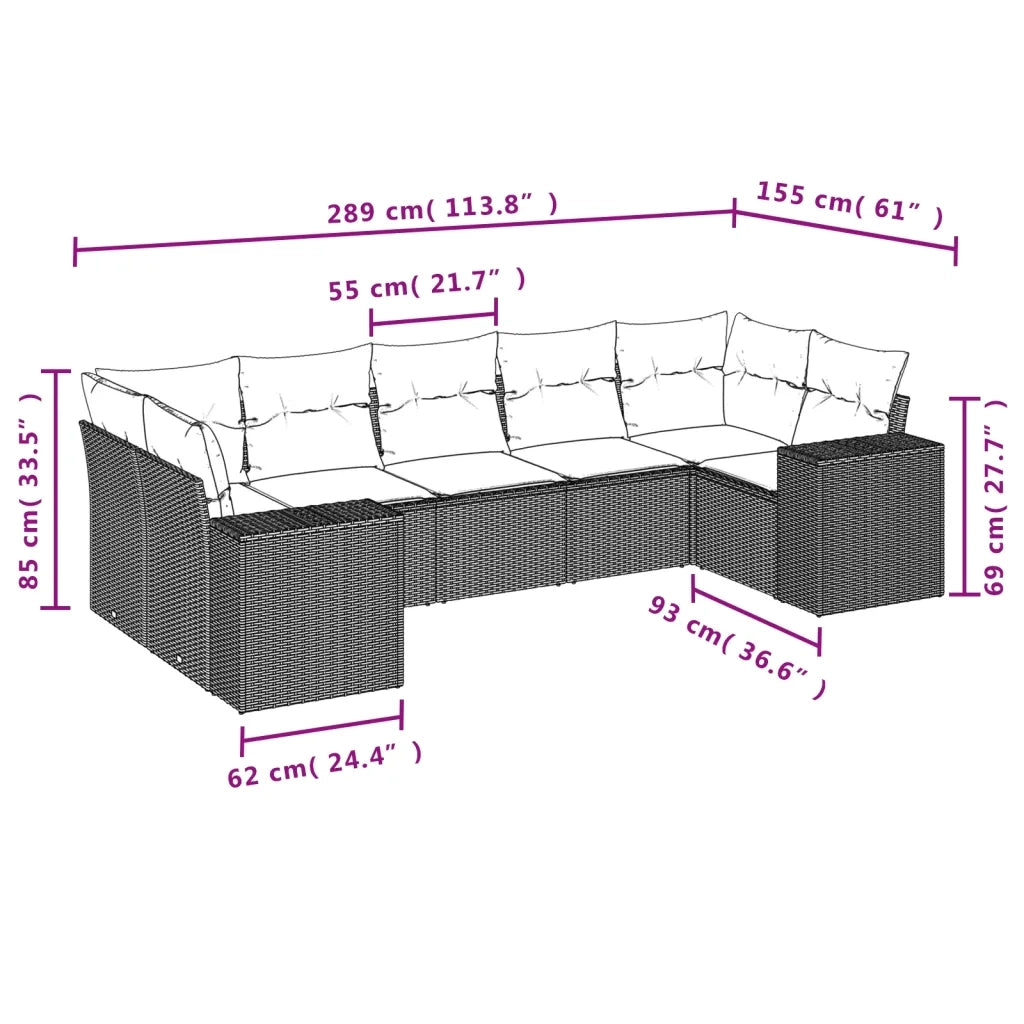Set Divani da Giardino 7 pz con Cuscini Grigio in Polyrattan