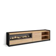 Mobile TV Soggiorno, 207x50x37 cm, Per TV fino a 80", Camino elettrico, Rovere e nero
