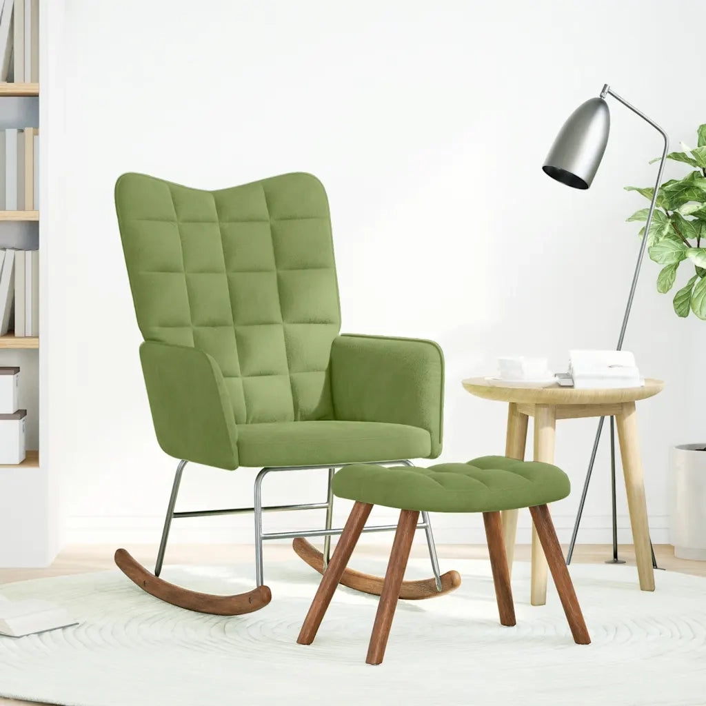 vidaXL Poltrona a Dondolo con Poggiapiedi Verde Chiaro in Velluto