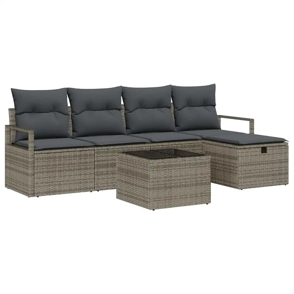 Set Divano da Giardino con cuscino 6 pcs Grigio Poly Rattan