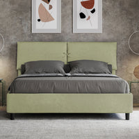 Letto Matrimoniale 160x210 cm con Rete e Contenitore con Testata e Alzata Comoda Imbottito in Microfibra Mados Tè Verde