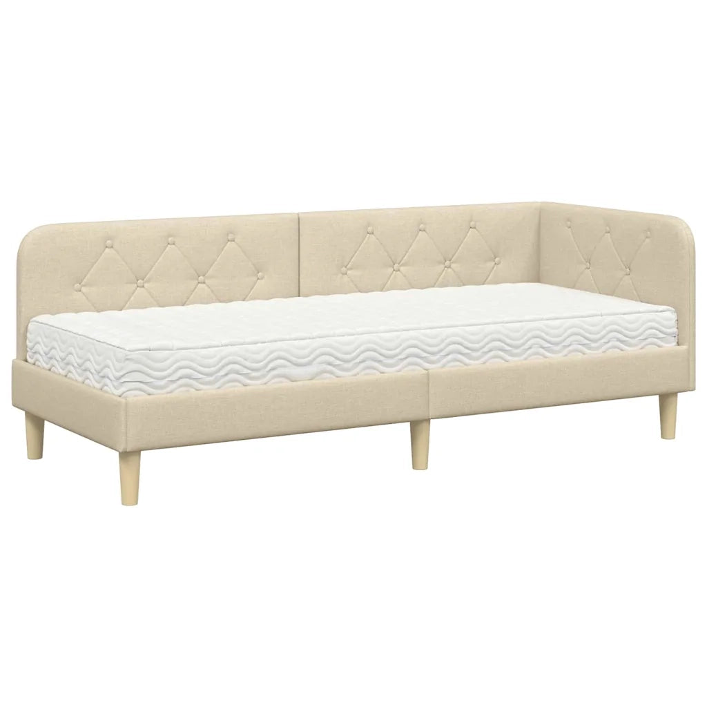 Cornice del letto ad angolo Crema 80 x 200 cm Tessuto 3394107