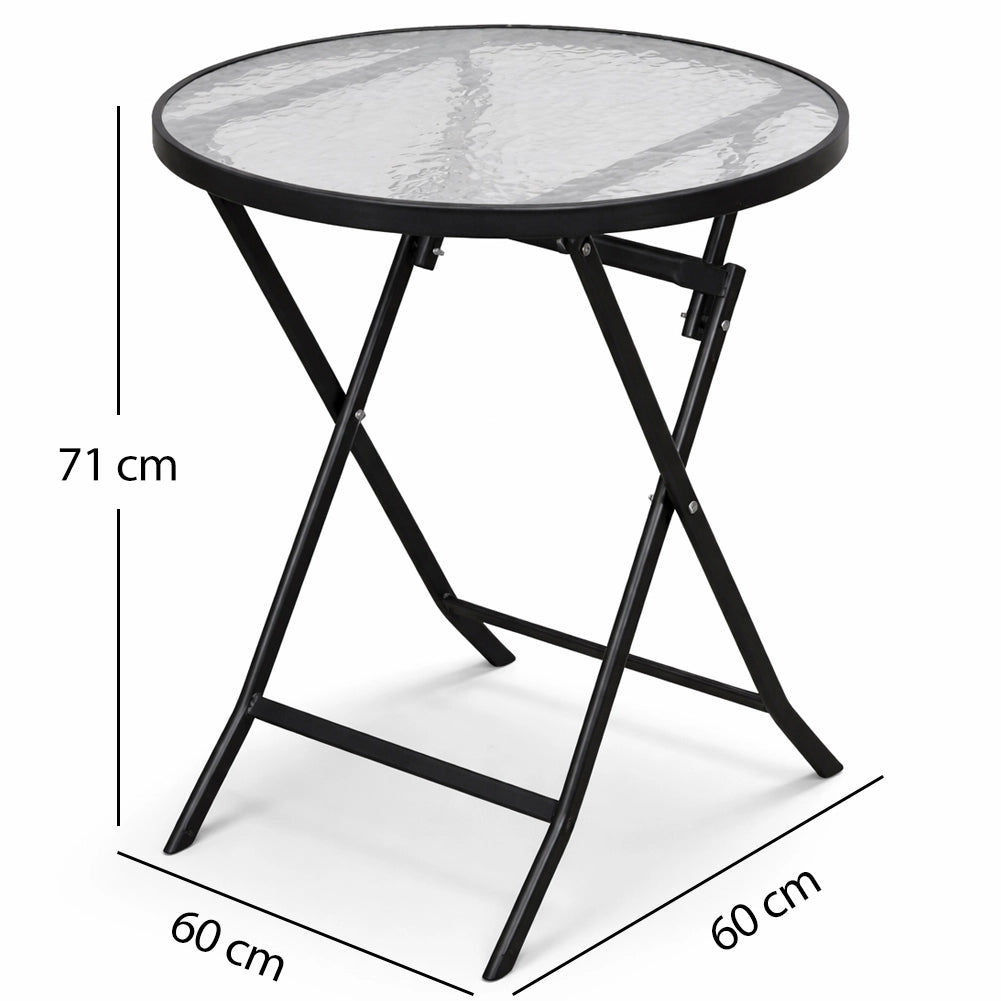 Tavolino Pieghevole Rotondo con Struttura Nera Tavolo Piano in Vetro 60x60x71cm
